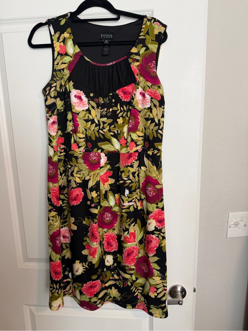 Enfocus Studio Black Floral Sleeveless Dress - Pink & Olive Green